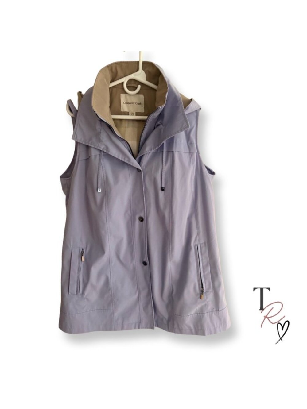 Coldwater Creek Lavender Sky Tunic Length Rain Vest Hooded Size Large